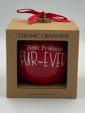 NWT Red 4” Ceramic 'Best Friends Fur-Ever' Christmas Ornament
